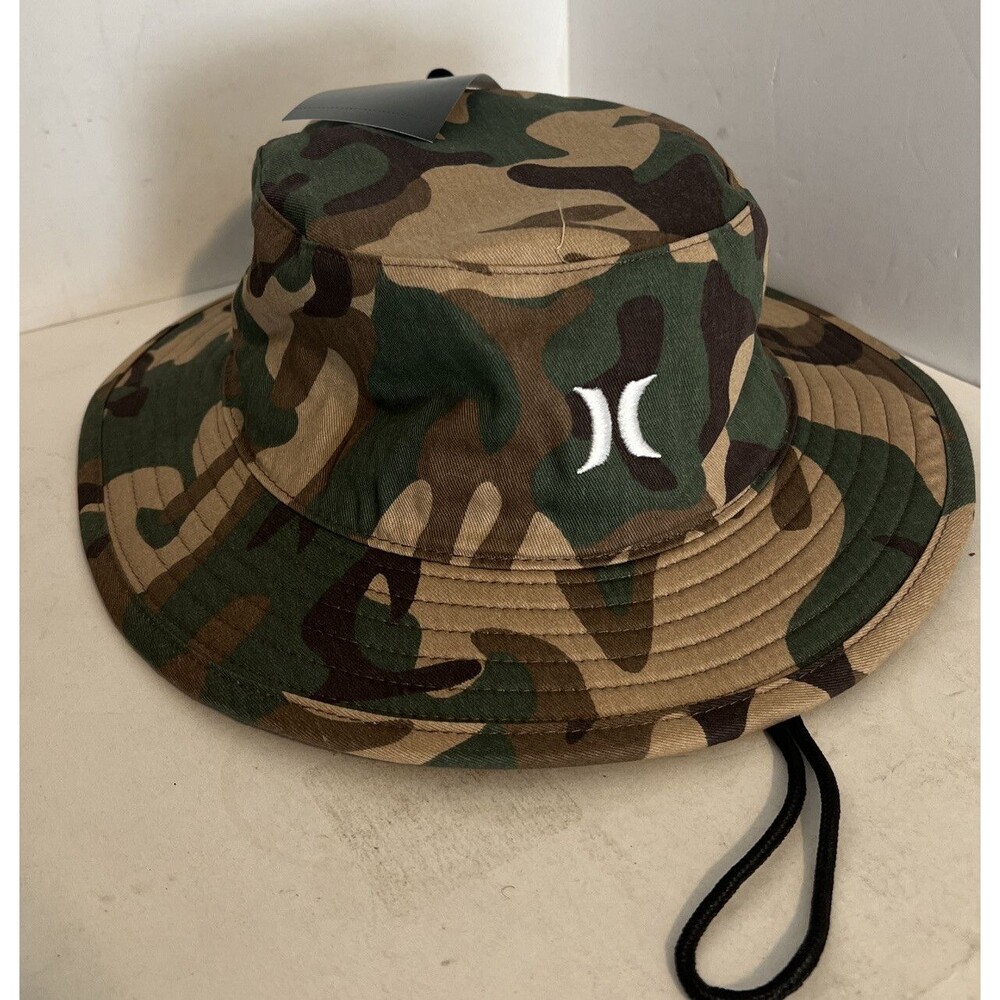 Hurley Mens Safari Hat Camouflage Bucket Hat With Adjustable Cord Green NWT